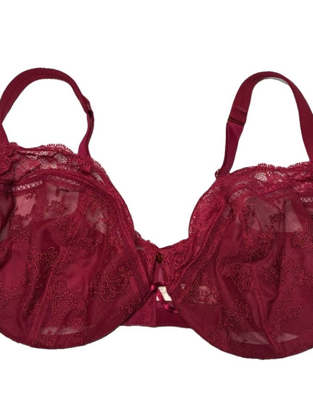 Cacique by Lane Bryant Lace French Balconette Bra Burgundy Lined Size 42DDD